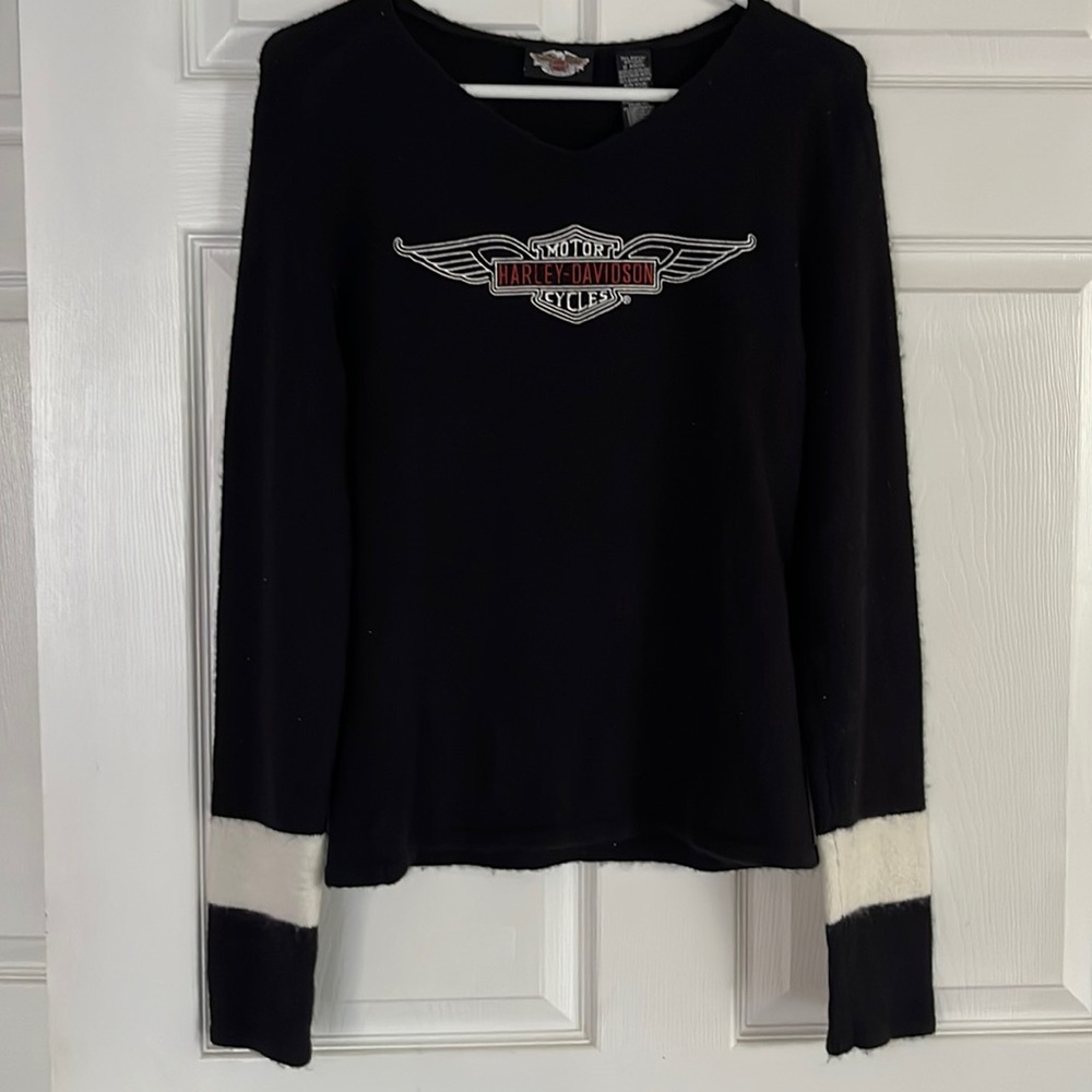 Authentic VINTAGE Harley Davidson Black V-neck sweater